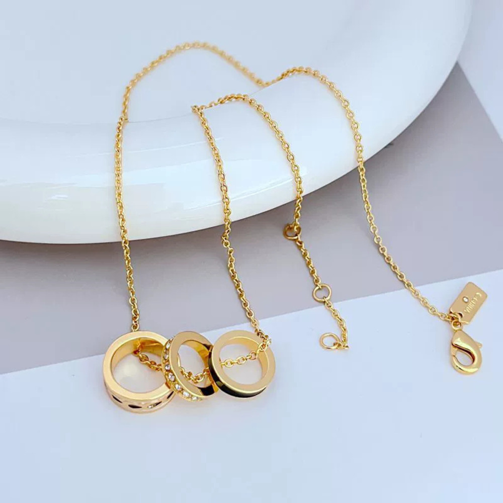 Coach Rhinestone Enamel Geometric Three Rings Metal Necklace - Picture 2 of 7